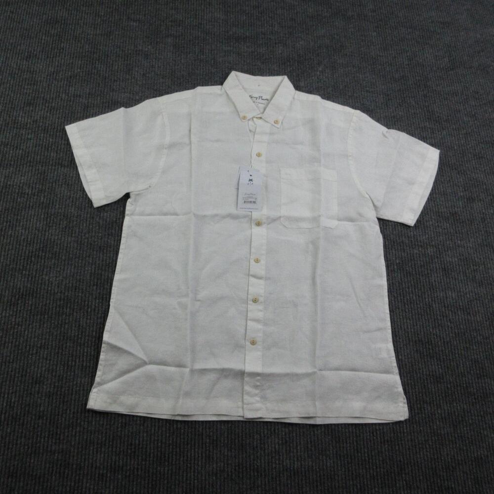 Kenny Flowers Shirt Mens Large White Linen Short Sleeve Button Up Casual NWT